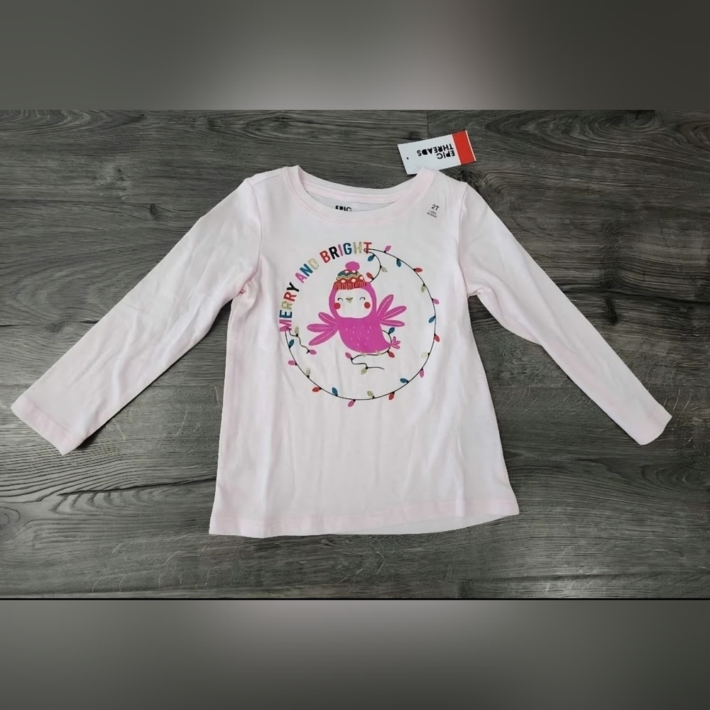 Epic Threads GirlsLight Pink Merry & Bright Festive Top Size 2t NWT